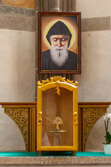 Kosice, Slovakia. 2019/7/5. The relics of the Lebanese Saint Charbel displayed for veneration in...