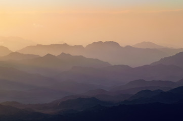 View from the mountain of Moses, a beautiful sunrise in the mountains of Egypt