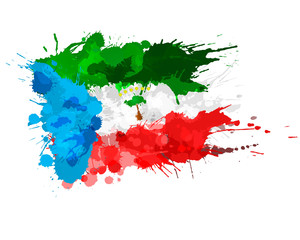 Flag of Republic of Equatorial Guinea made of colorful splashes