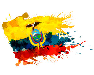 Flag of Republic of Ecuador made of colorful splashes