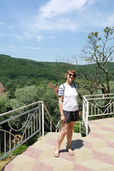 Woman posing on observation deck