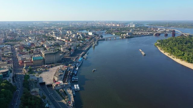 Aerial view of the Podolsky district of Kyiv, Ukraine