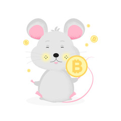 Isolated cute Mouse with bitcoin