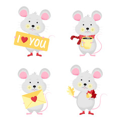 Set of Isolated cute cartoon Mouse 