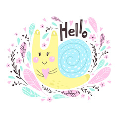 Cute  snail for your design. Can de used for t-shirt, cards, bag