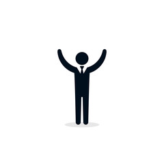 Businessman raised two hands icon, vector simple isolated illustration