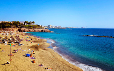 Beautiful coastal view of El Duque beach in Costa Adeje,Tenerife,Canary Islands,Spain.Vacation or travel concept