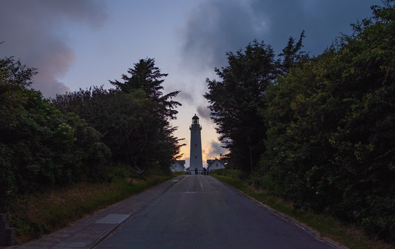 Historical Hirtshals lighthouse on the coast of Skagerrak, Denmark(Danmark). July 2019