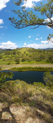 Beautiful view of river, top view. Vertical panorama. Mcclay river of New South Wales, Australia