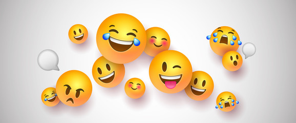 Funny 3d smiley face icons on white background