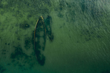 Parent and baby boat. An aerial view of the two different size shipwrecks near Paljasaare, Tallinn, Estonia