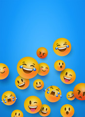 Fun 3d smiley face icons blue copyspace background