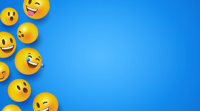 Fun 3d smiley face icons blue copyspace background