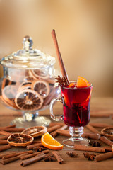 Hot mulled wine on the table