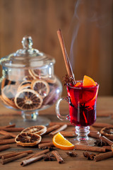 Hot mulled wine on the table
