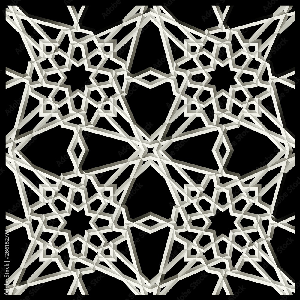 Poster 3d illustration of parametric oriental pattern