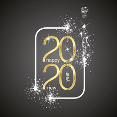 New Year 2020 event sparkle firework gold white light logo calendar black background