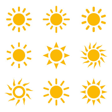 Different Sun icons set. Vector illustration