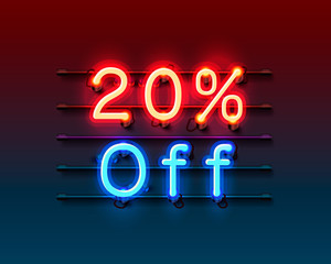 Neon frame 20 off text banner. Night Sign board.
