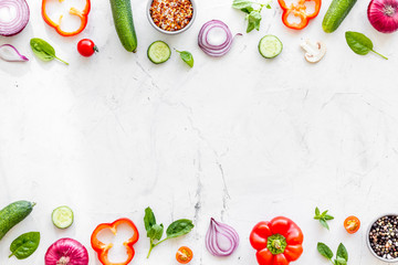 colorful vegetables frame for cooking design on marble background top view mockup