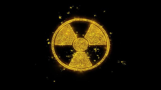 Radiation Nuclear Caution Sparks Glitter Particles on Black Background. Shape, Design, Text, Element, Symbol Alpha Channel 4K Loop.