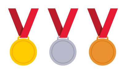 Medal - gold, silver and bronze set. Vector illustration