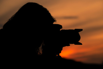 silhouette Sonnenuntergang Fotografin