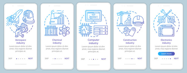 Research industries onboarding mobile app page screen vector template. Informational services. Walkthrough website steps with linear illustrations. UX, UI, GUI smartphone interface concept