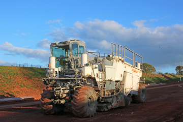 soil stabiliser machine on a road construction site