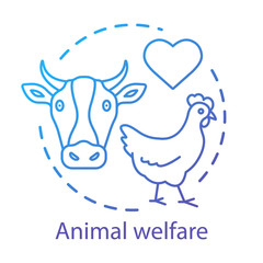 Fototapeta premium Animal shelter, welfare concept icon. Voluntary wildlife protection idea thin line illustration. Veterinary clinic, farming business. Heart symbol, chicken and cow vector isolated outline drawing