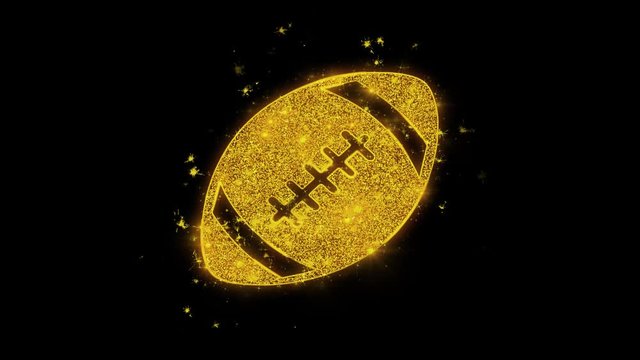 American Football Icon Sparks Glitter Particles on Black Background. Shape, Design, Text, Element, Symbol Alpha Channel 4K Loop.