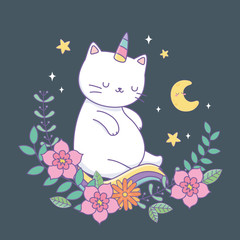 cute caticorn with floral decoration