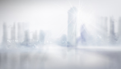 Panoramic view of the city. High skyscrapers. Blurred background. Cityscape. Vector illustration.