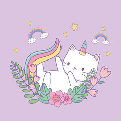 cute caticorn with floral decoration