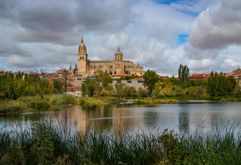 Fototapeta na wymiar Tormes River and Catedral de Salamanca, Salamanca, Spain.