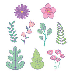 set of flowers and leafs garden icons