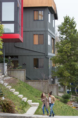 Attractive young couple together at home