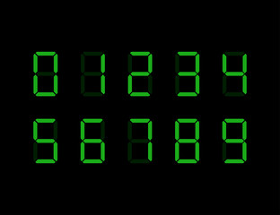 Digital numbers isolated on black background. Calculator or clock template.