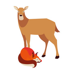 fox and deer mammal happy autumn season design