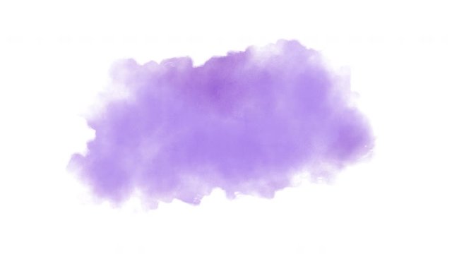 Watercolor Splash Hand Drawn Stain on White Background + Transparent Alpha Channel. Painting of a Purple Spot with Paint Streaks