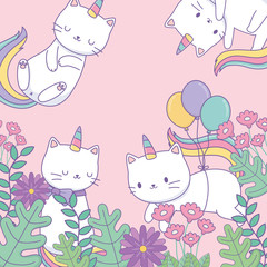 cute caticorns with floral decoration