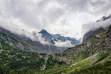 Obraz na płótnie Canvas Mountain peaks. Tatra mountains and white clouds. National park, Poland