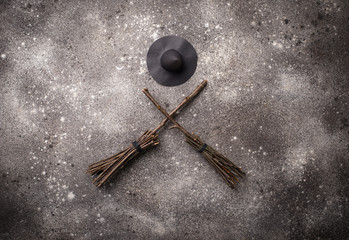 Halloween Background With Witches Broom