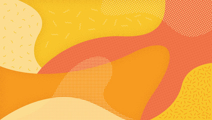 Abstract background in Memphis style. Fun texture in pop art style. Vector illustration colorful spotty pattern with lines and dots.