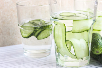 Glass of freshness water with cucumber