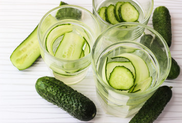 Glass of freshness water with cucumber