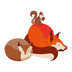 foxes and squirrel happy autumn season design