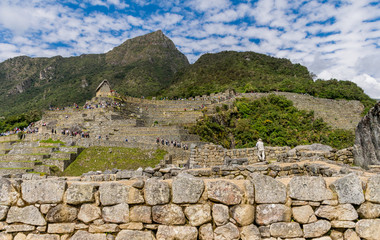 Fototapeta na wymiar Machu Picchu, Peru - 05/21/2019: Upper Agricultural Section at the Inca site of Machu Picchu in Peru.