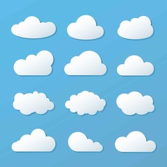 Clouds icon, vector illustration on blue background.