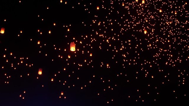 Thousands of sky lanterns are released into the night sky to wish for good luck as part of a lantern festival.